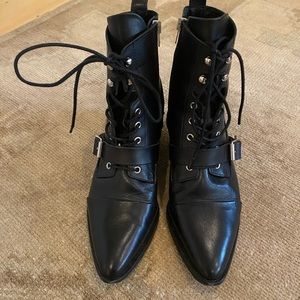 All Saints Katy lace up black leather boots sz 39